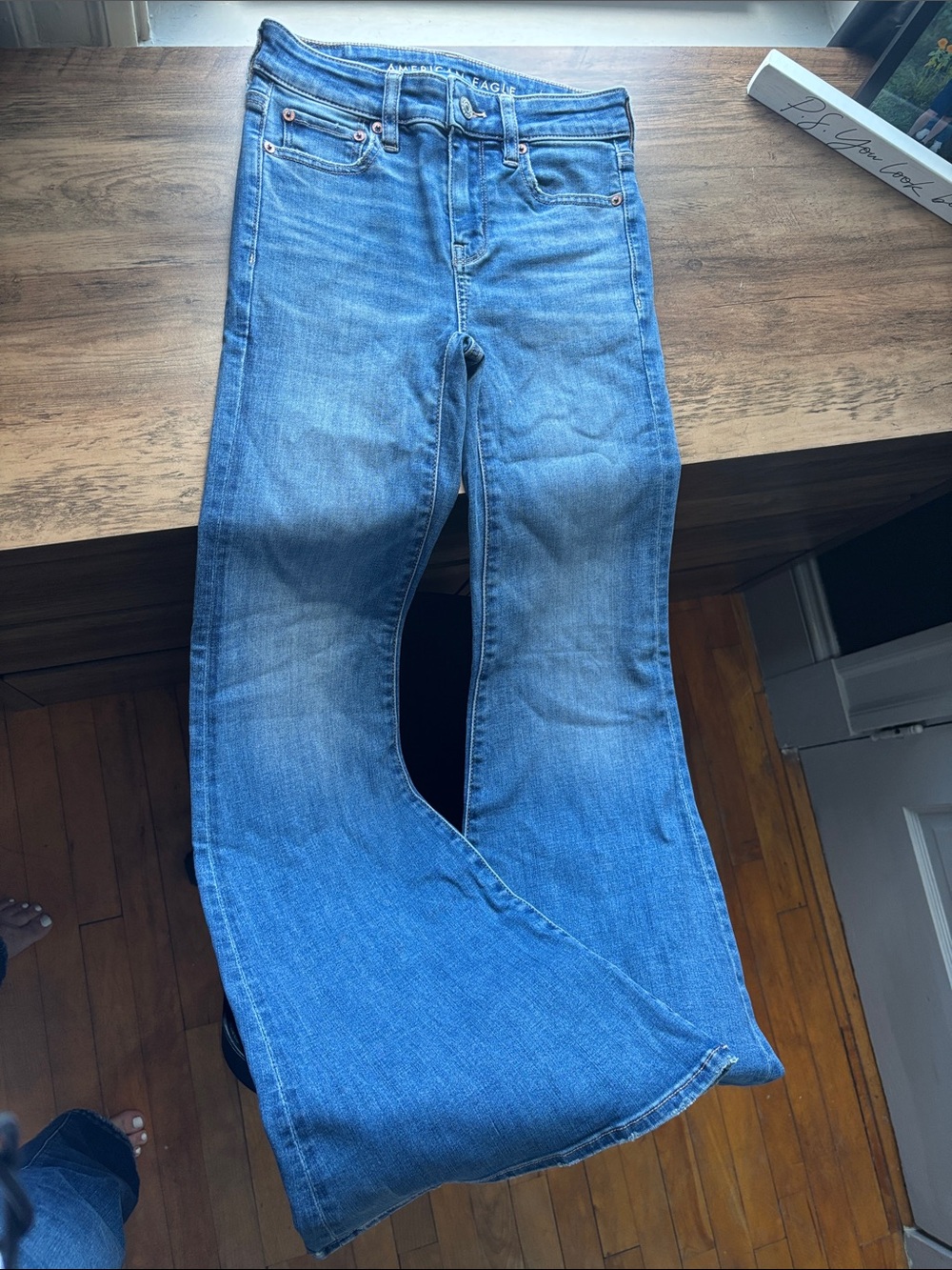 American Eagle Outfitters Blue Flare Waist-High Women's Jeans 00 regular